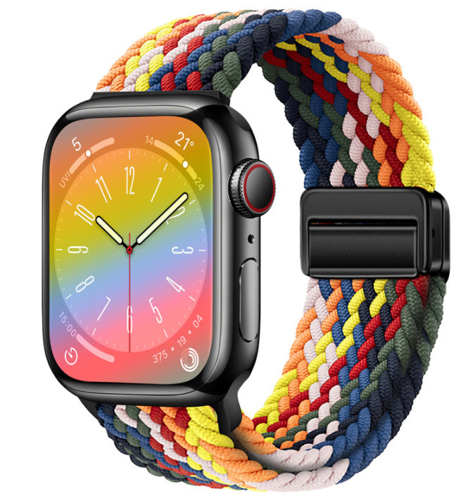 Unisex colorful black button woven loop watch band