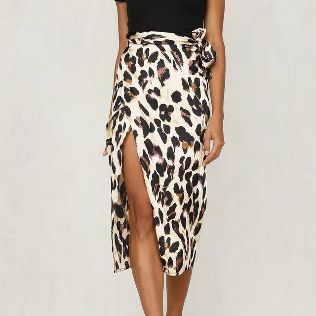 Women's light khaki leopard bandage long skirt