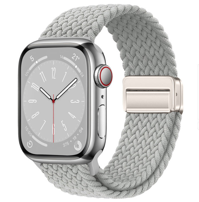 Unisex pearl white starlight button woven loop watch band