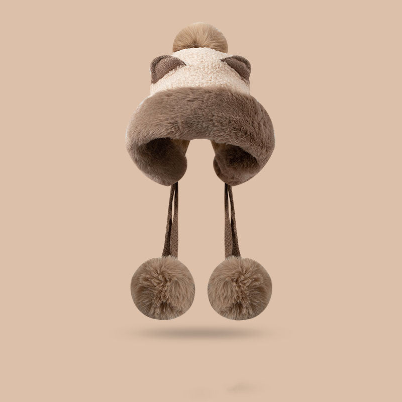 Women's creamy white ears plush bonnet