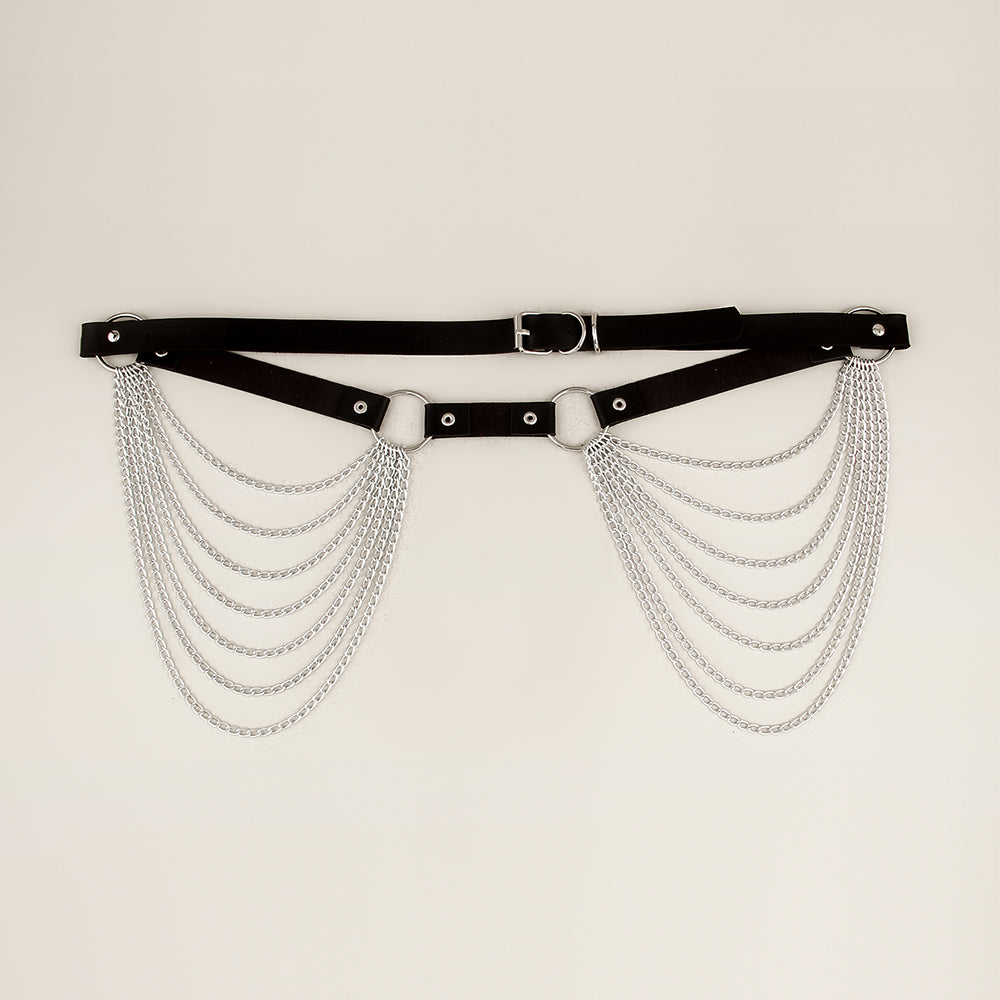 Unisex black punk waist chain belt