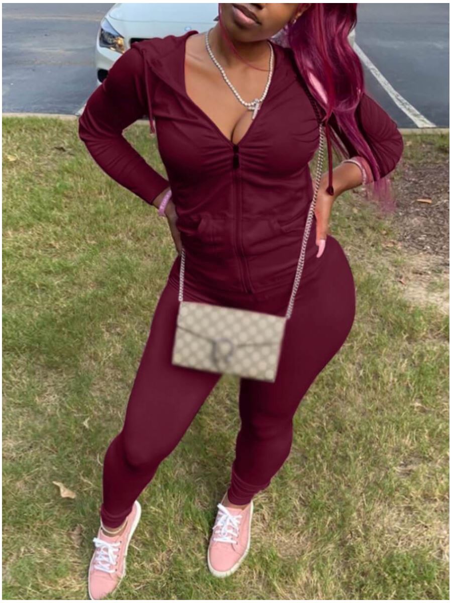 Women's claret hooded tracksuit