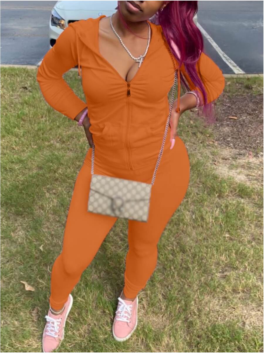 Women's orange hooded tracksuit