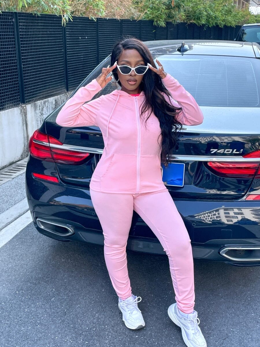 Women's pink hooded tracksuit