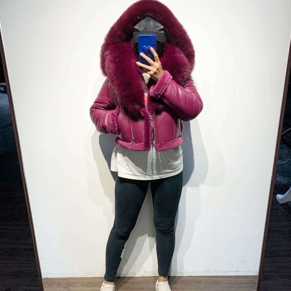 Alternate view: Women's hooded lamb fur jacket
