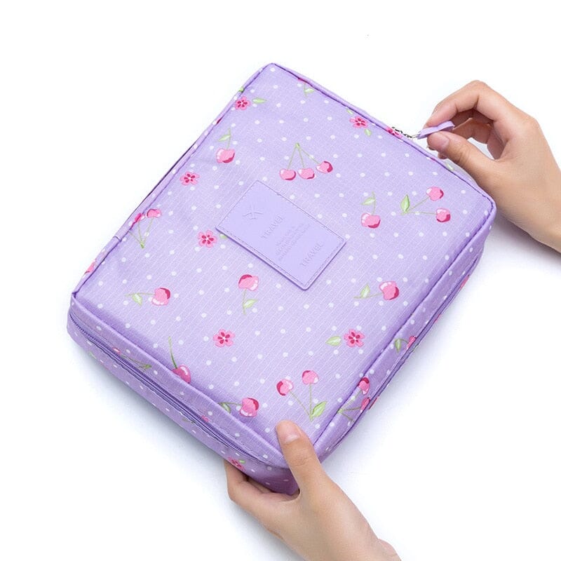 Women's purple cherry travel cosmetic bag