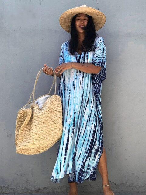 Women's sky blue boho beach cover up